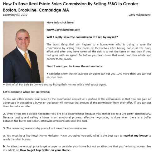 How To Save Real Estate Sales Commission By Selling FSBO in Greater Boston, Brookline, Cambridge MA